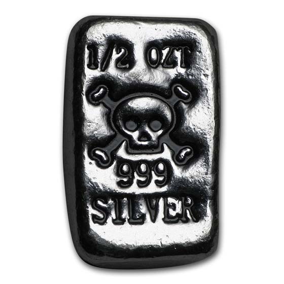 1/2 oz Hand Poured Silver Bar - MPM - Skull & Bones 1/2 oz Hand Poured Silver Bar - MPM - Skull & Bones